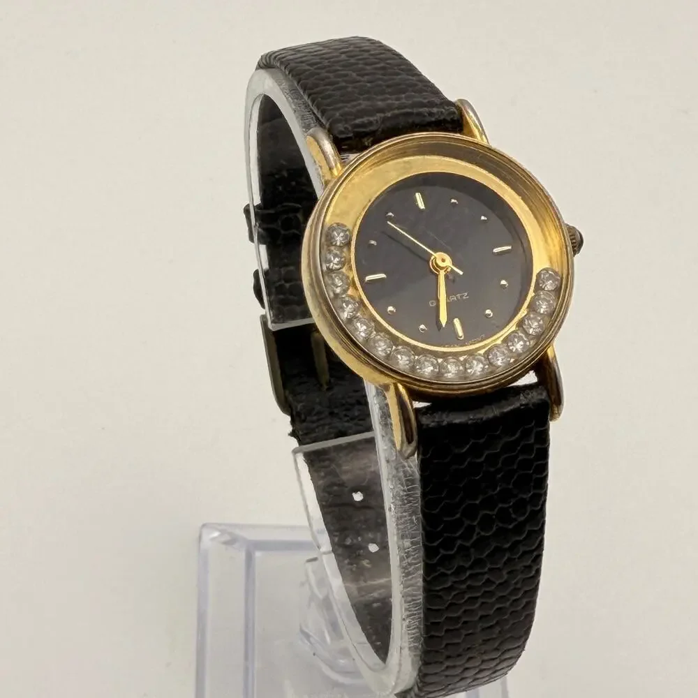 Vintage Avon Floating Rhinestone Quartz Watch - Gold Tone Working New Battery